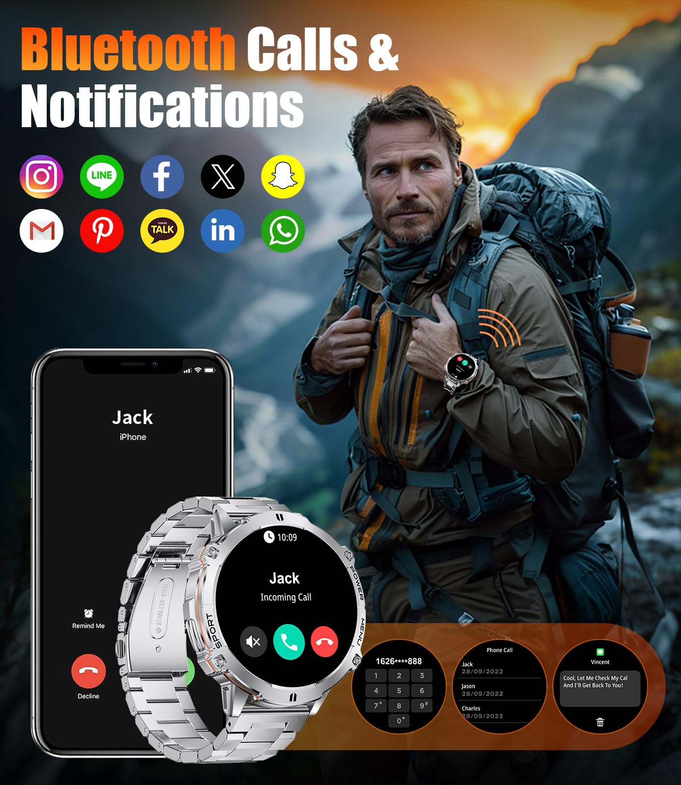 LIGE Smart Watches for Men Answer/Make Calls,1.75" Display Fitness Tracker with Compass Altitude and Barometric Pressure 900mAh Sleep Monitor 110+Sport Modes for Android iOS Smartwatch(Silver)