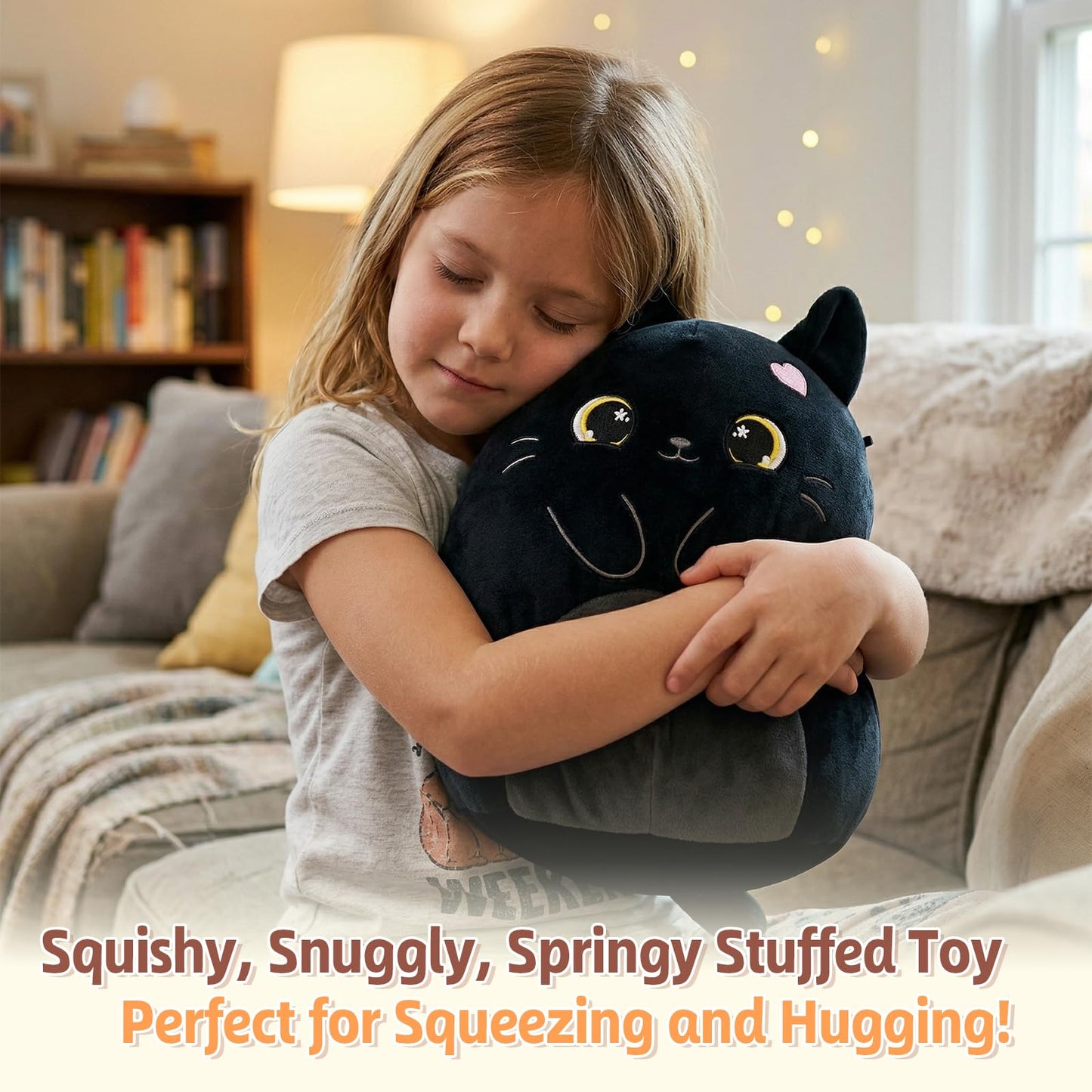 PEACH CAT Original Black Cat Stuffed Animal 12" Cute Kitten Plushies Soft Plush Toys Gifts for Kids