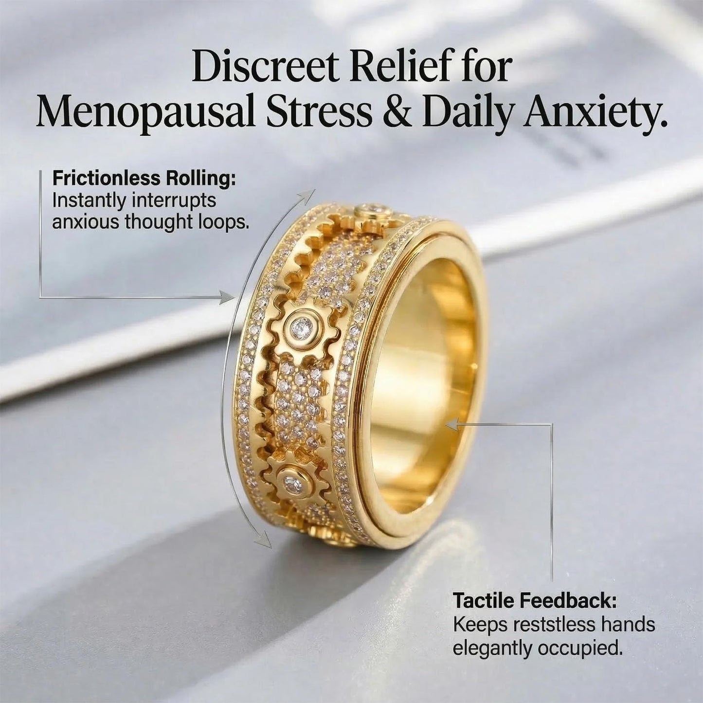 Xarewx Mindfulness Rings for Women, Fidget Ring, Adjustable Anti-Anxiety Fidget Rings, Menopause and Stress Ring, Calm & Everyday Wear (3pcs, 6)