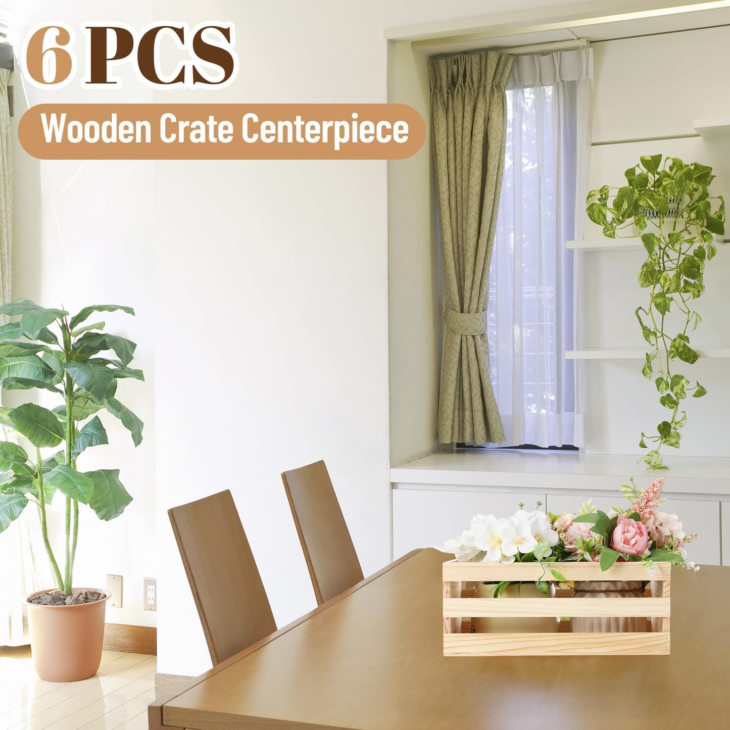 Cinnvoice 6 Pcs 12.5'' Large Wooden Crates for Crafts Unfinished Wood Crate Box for Display DIY Decorative Storage Basket Container Bulk for Decor, Kitchen Home, Pantry, Bedroom, Milk, Book, Arts