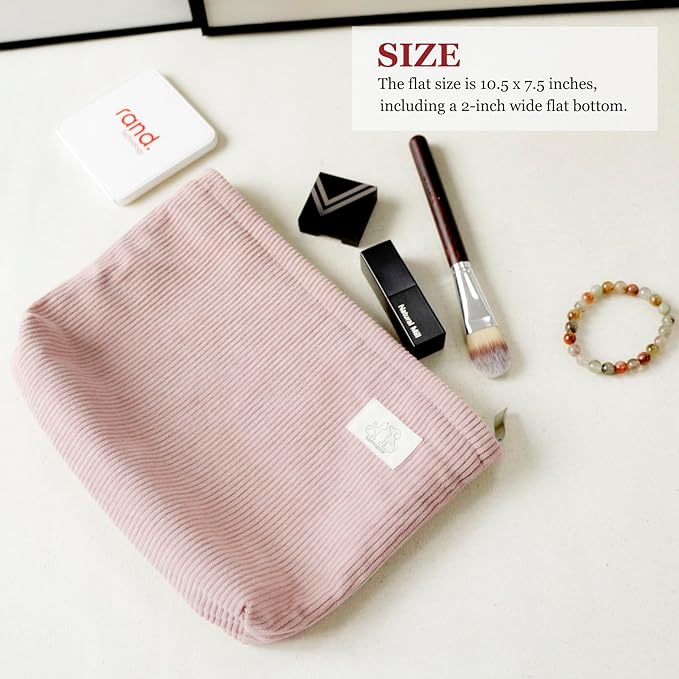 HAPPYHEIDI Large Corduroy Makeup Bag Pocket Cosmetic Toiletry Travel Pouch Office Car Accessory Organizer, Soft Creamy Tea White