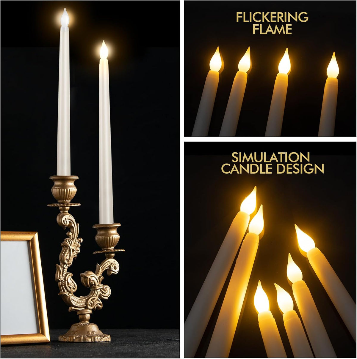 24pcs Flameless Flickering LED Taper Candles Bulk Battery Operated Candles for Christmas Halloween Birthday Wedding Party, (Ivory, 11 inch, 24pcs)
