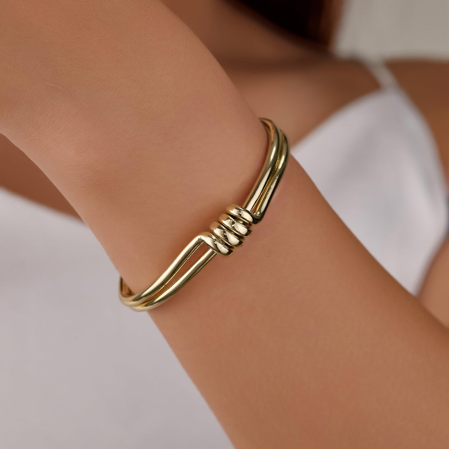 SHINYTE CATALINE 14K Plated Gold Adjustable Cuff Bracelet for Women,Dainty Stackable Gold Bangle Mothers Day Gift for Girlfriend,Wife,Lover,Mom
