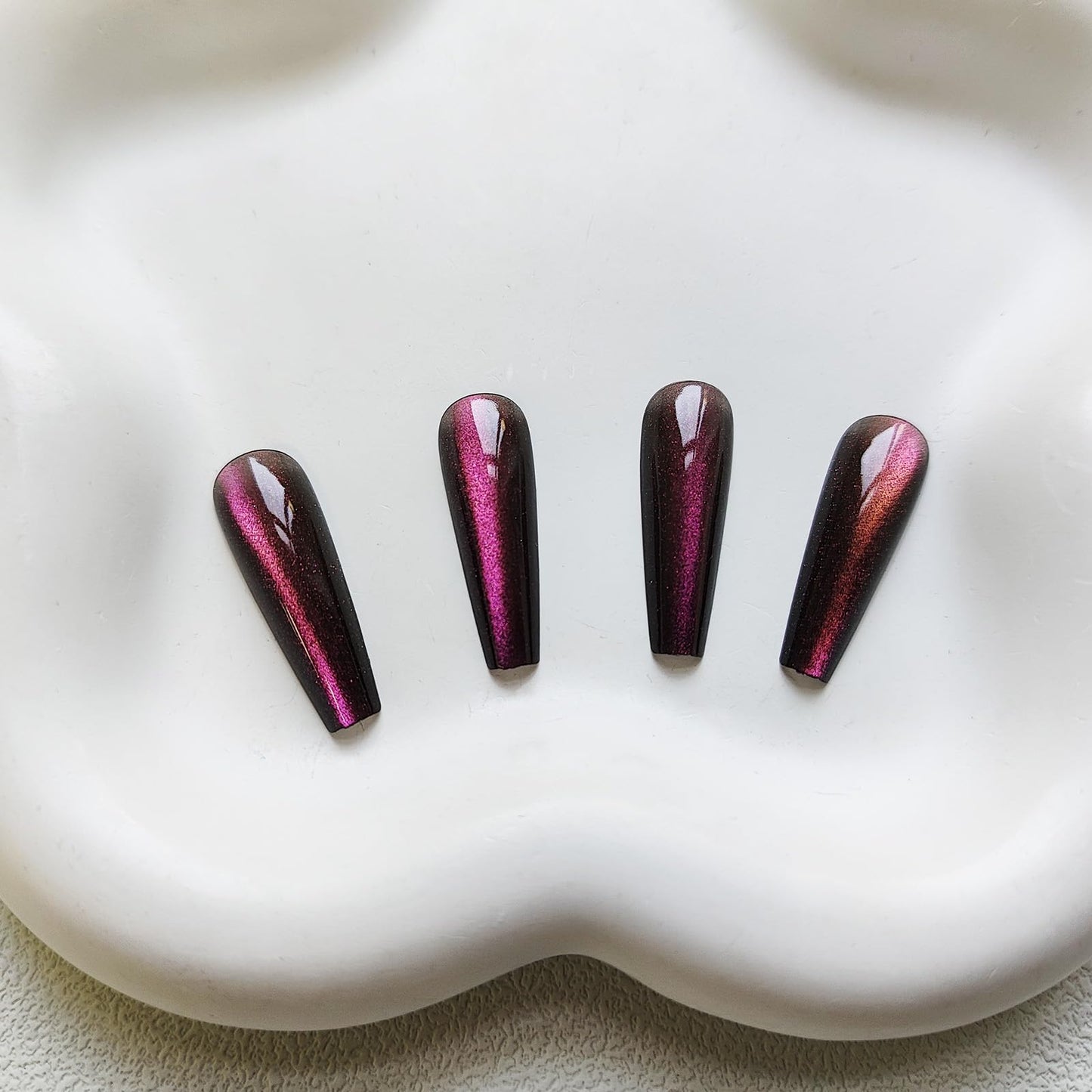 KKUUOO Purple Press on Nails Long Coffin False Nails with Solid Color Design Glitter Acrylic Artificial Nails Full Cover for Women 24 Pieces