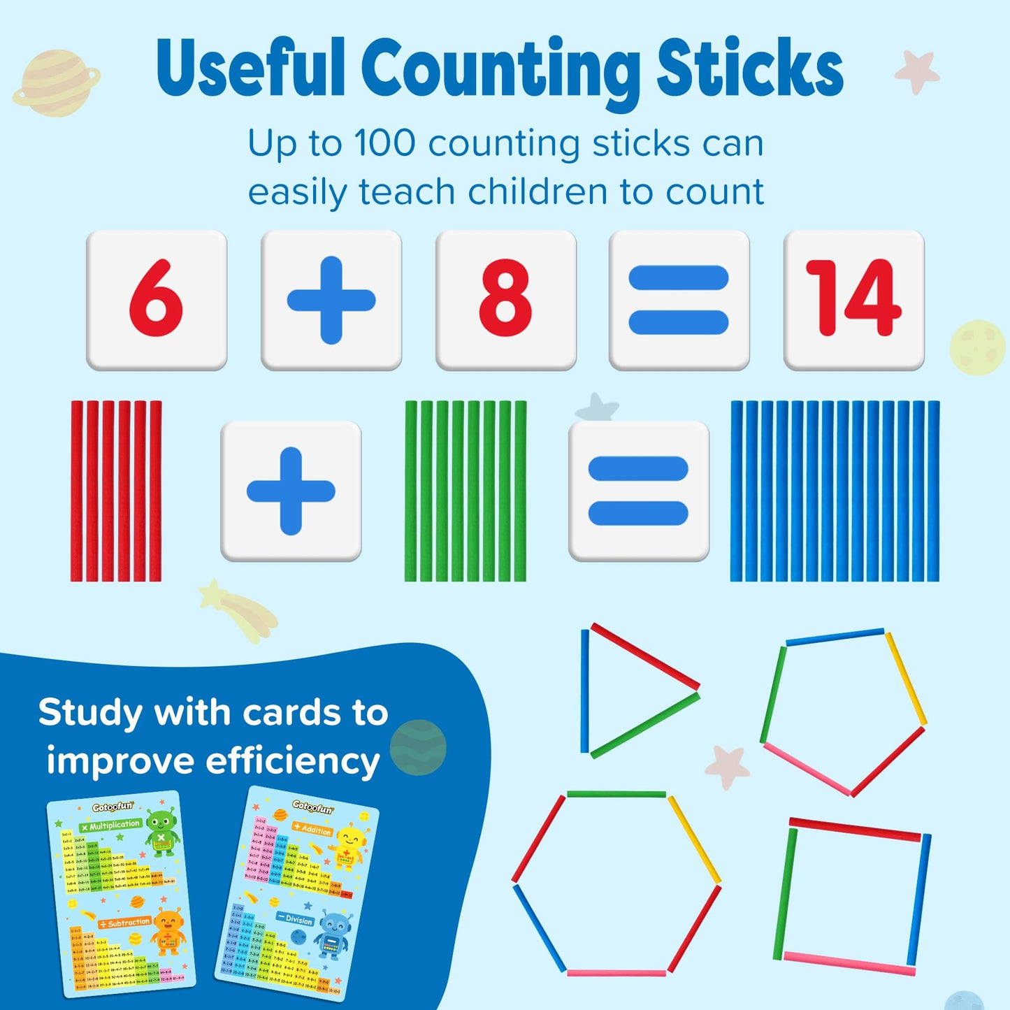 Gotoofun Wooden Abacus for Kids Math - Double-Sided Blackboard Whiteboard for Toddlers with 308 Magnetic Number & Fruit Cards, 100 Counting Sticks Montessori Educational Toys Homeschool Essentials