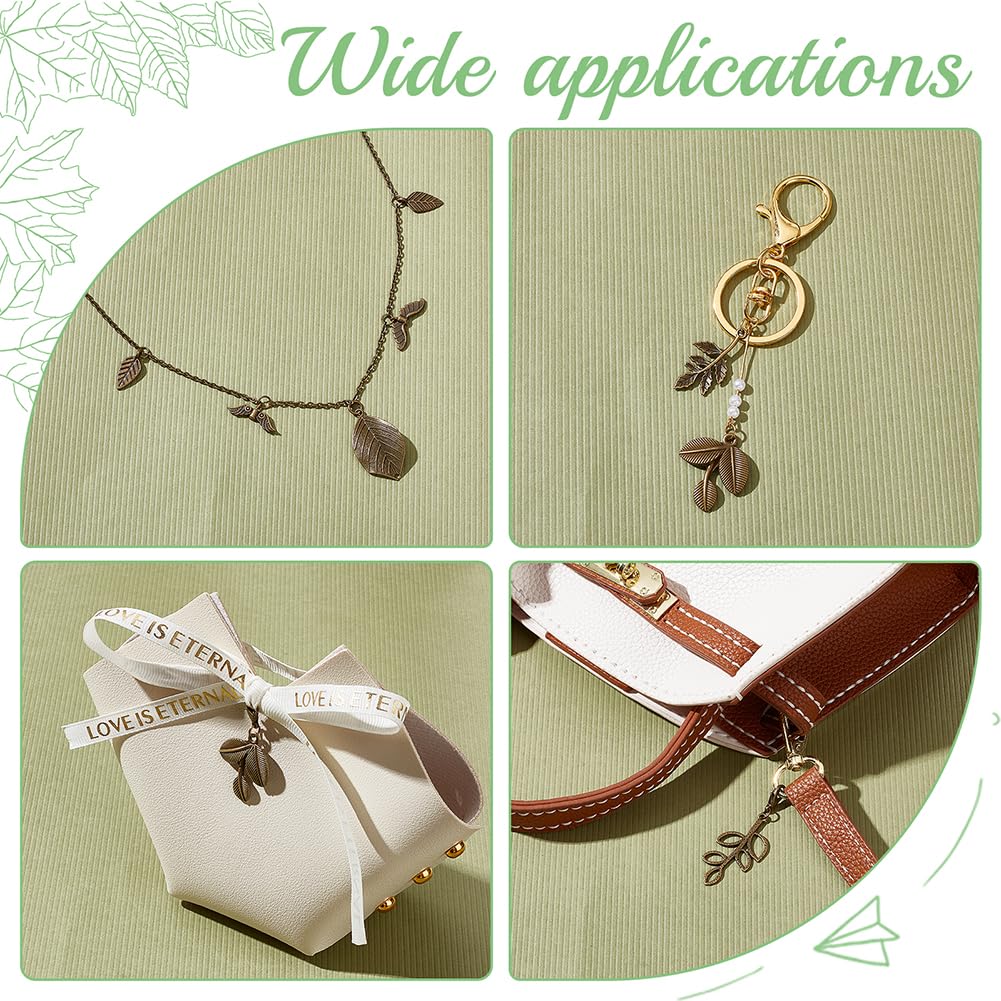 PH PandaHall 150pcs 15 Styles Tree Leaf Charms Pendants, Tibetan Branch Leaves Charms Metal Alloy Leaf Beads Antique Bronze Dangle Charm for Spring Earring Bracelet Necklace Kaychain Jewelry Making