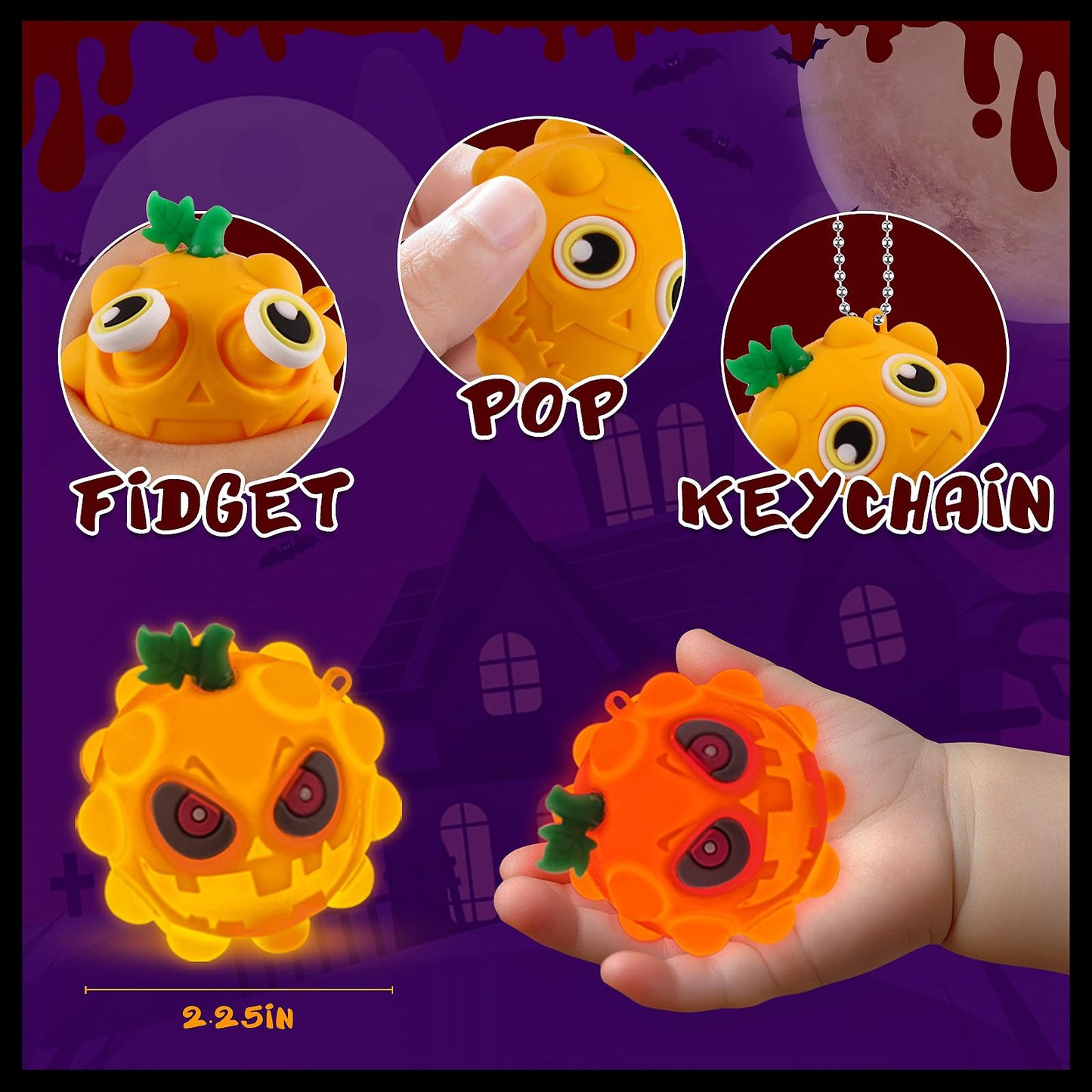 24PCS Light Up Halloween Pop Ball Toys, Halloween Party Favors Gifts for Kids, Trick or Treat Toys for Kids, Halloween Goodie Bag Stuffers,Classroom Prizes