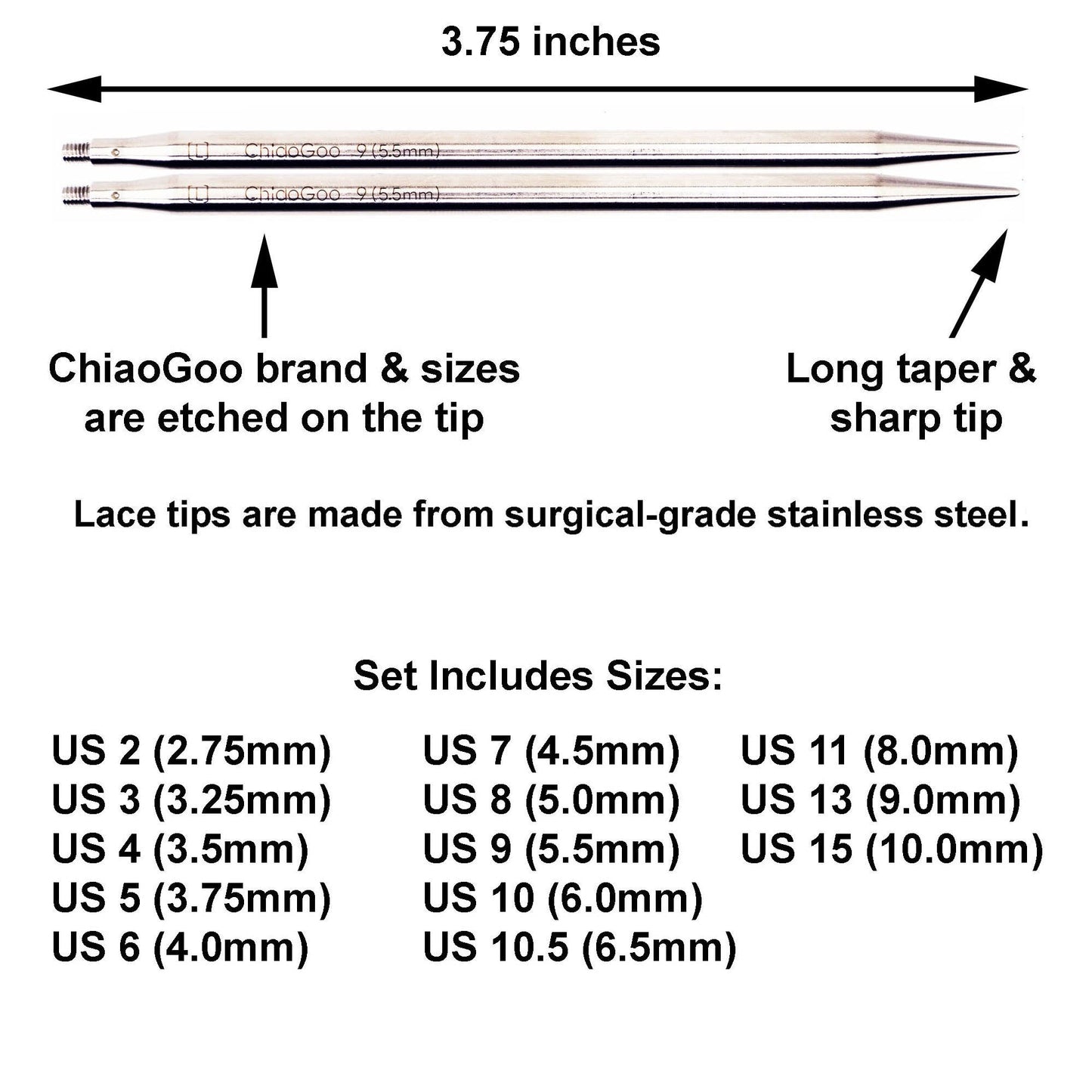 ChiaoGoo Twist Red Lace 4-Inch Complete 7400-C Interchangeable Circular Knitting Needle Set, Sizes US 2, 3, 4, 5, 6, 7, 8, 9, 10, 10.5, 11, 13, 15 with 6 Cords with Project Bag