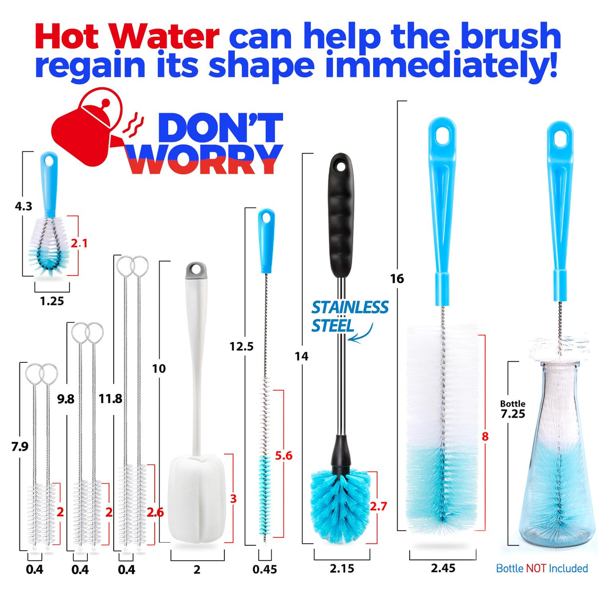 Bottle Brush Tube Cleaning Lab Set with Long Handle (11 Count)