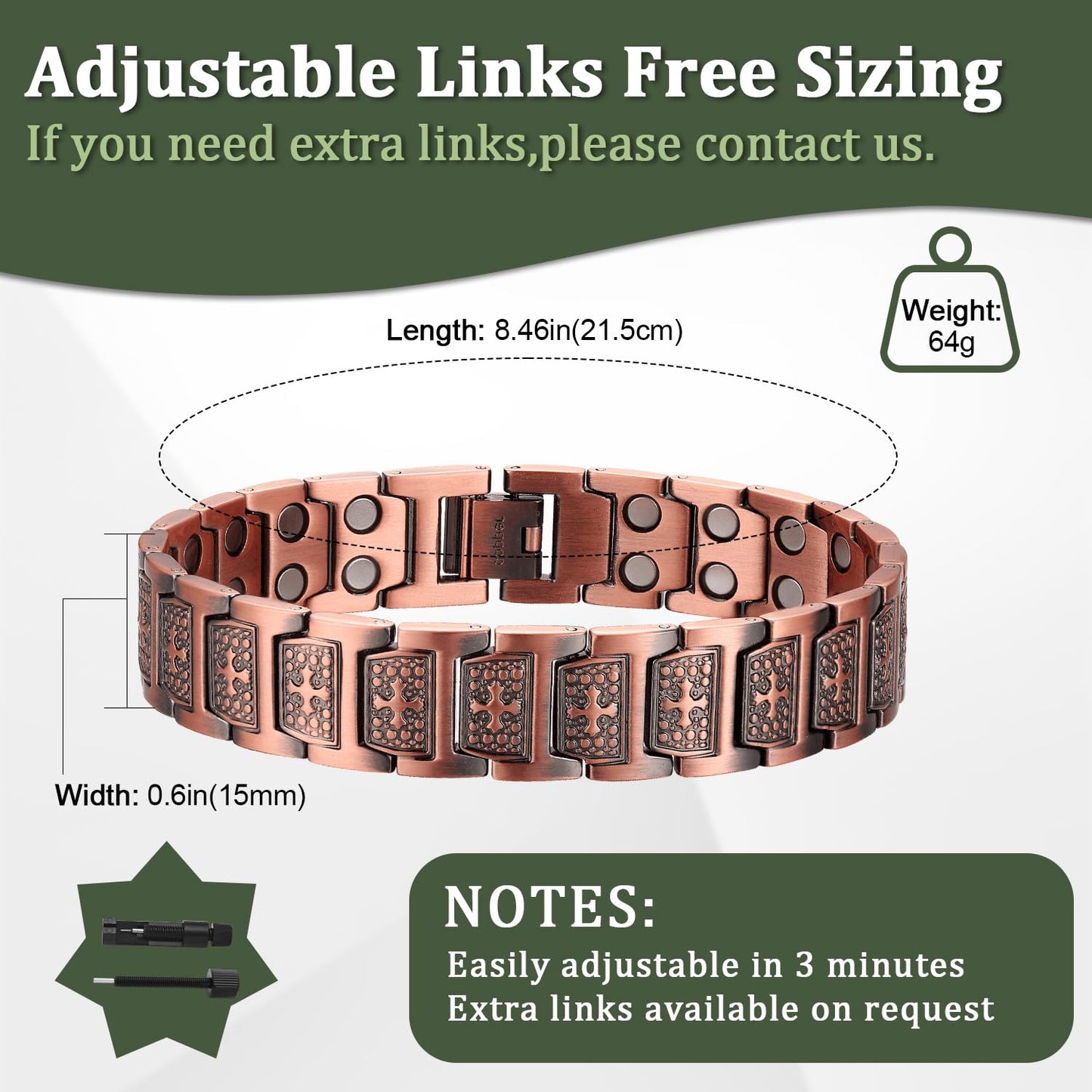 Fashtour Copper Cross Bracelet for Men, Ultra Strength Copper Bracelet & Ring Set Include Adjustable Link, Jewelry Gift