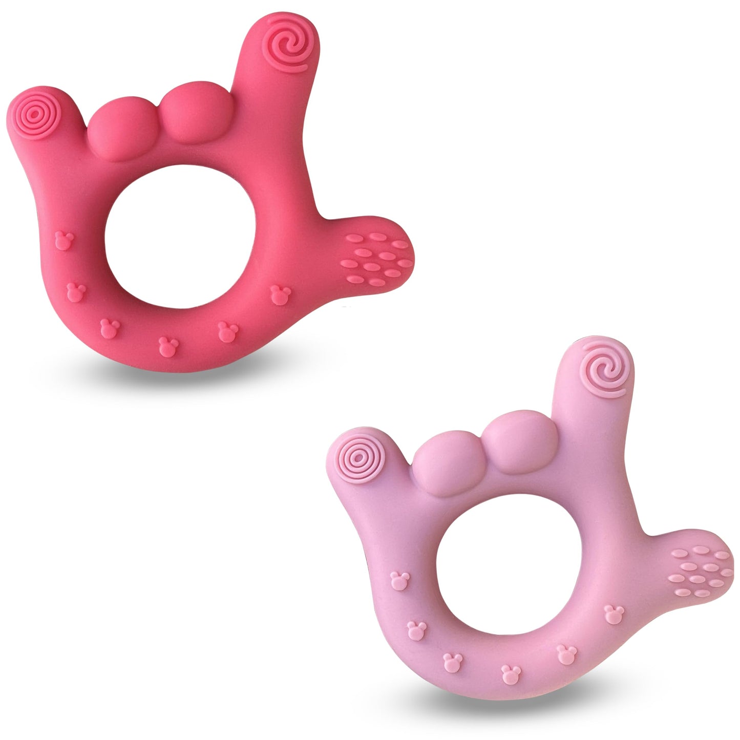 Set of 2 I Love You Silicone Hand Teether, Teethers for Babies 3-6 Months, Soft Teething Toys 6-12 Months bpa Free, Massaging Teething Relief