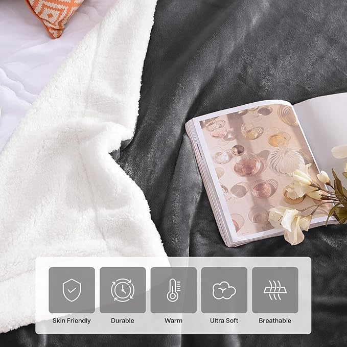 IR Imperial Rooms Sherpa Fleece Throw Blanket for Couch - Soft and Fuzzy Grey Blanket for Winter - Reversible Thick and Warm Fluffy Throw Blankets for Bed, Sofa, Camping and Travel, 50x60 Inches
