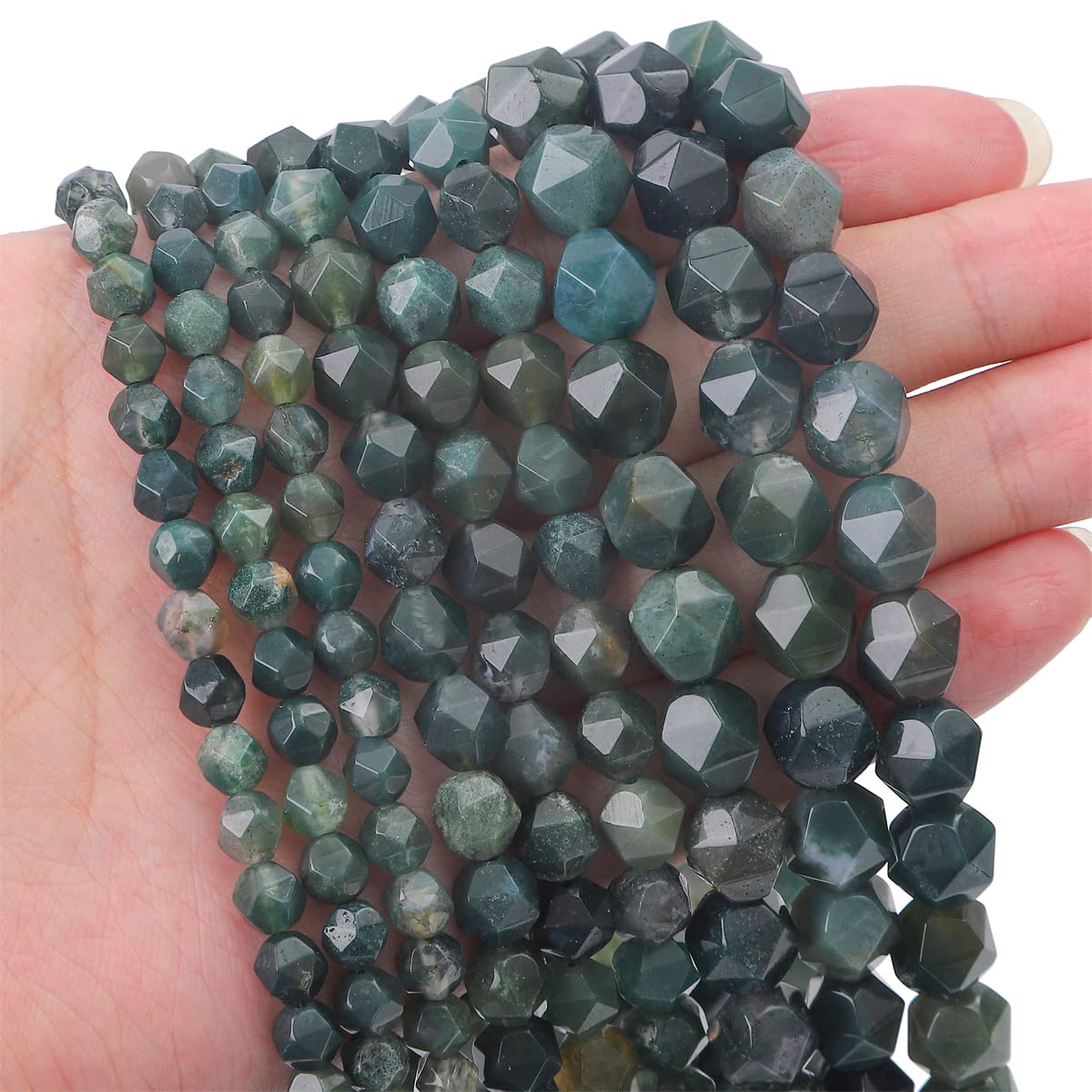 BEADIA Faceted Natural Moss Agate Stone Round Beads 6mm 36cm/Strand for Jewelry Making
