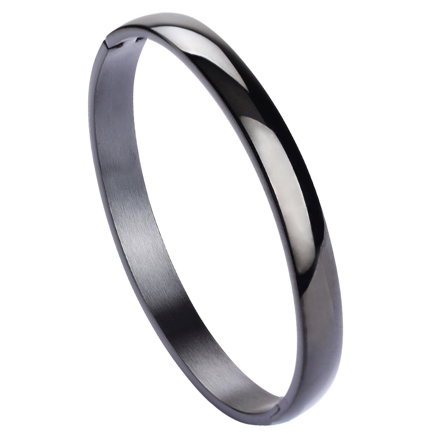 MILAKOO Womens Stainless Steel Bracelet 8MM Black Plain Polished Finish Oval Bangle 7.1”