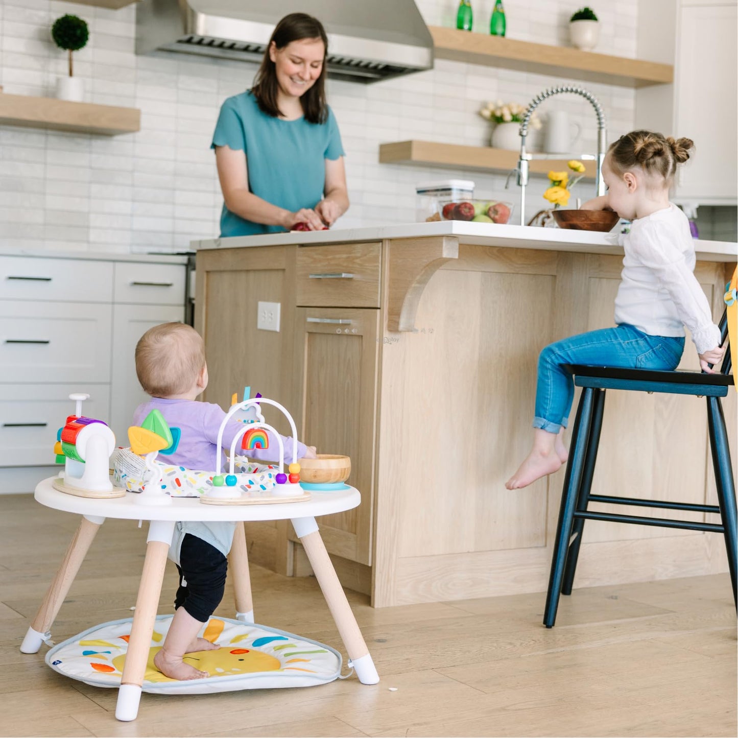 Move2Play 4-in-1 Baby Activity Center | Montessori-Inspired Design | 8 Interactive Toys | Tummy Time, Exersaucer & Toddler Table | Shower Gift | Essential | Must Have for 3, 6, 12 Month Old (Sun)
