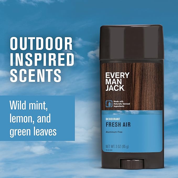 Every Man Jack Fresh Air Men’s Deodorant - Stay Fresh with Aluminum Free Deodorant For all Skin Types - Odor Crushing, Long Lasting, with Naturally Derived Ingredients - 3oz (2 Pack)