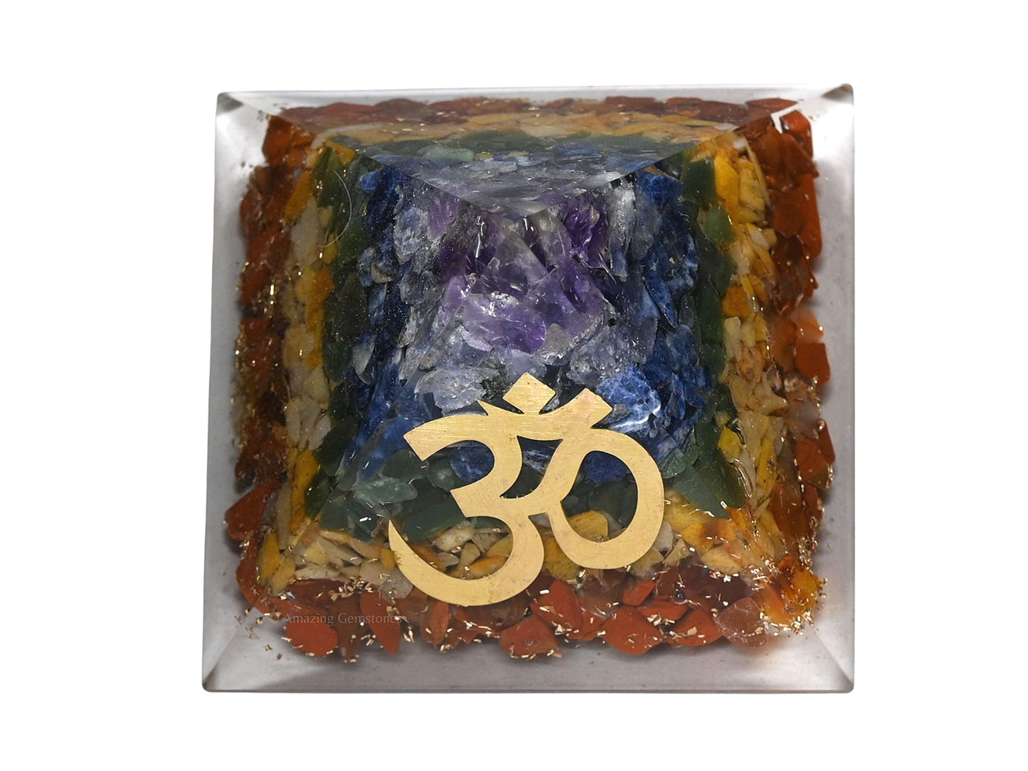 Amazing Gemstone Large Orgone Pyramid | Natural Chakra Pyramid Crystal | OM Orgonite Pyramid | Organ Pyramids Positive Energy Healing