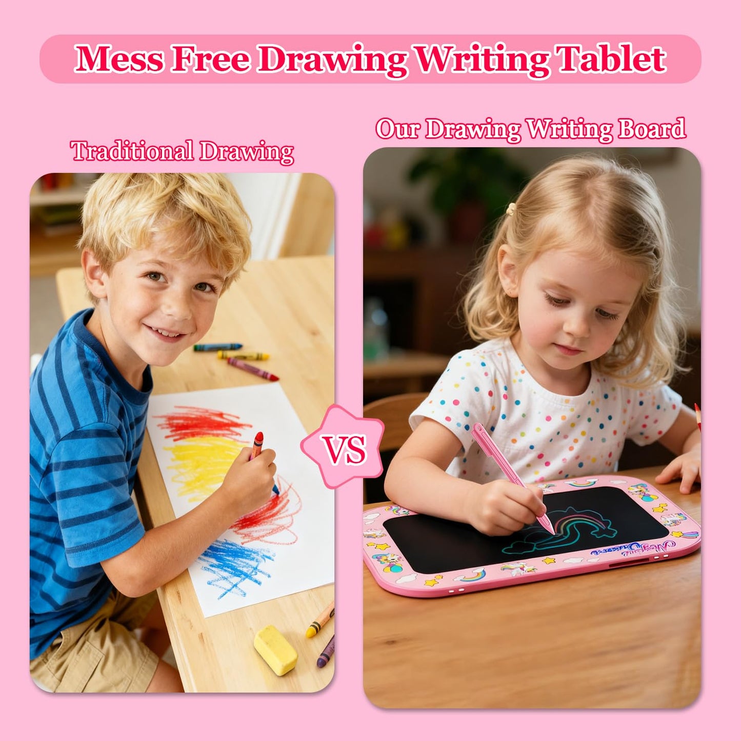 2 Pack LCD Writing Tablet for Kids,10Inch Colorful Reusable Electronic Toddler Doodle Board Drawing Tablet Pads,Educational Learning Toys Gifts for 3 4 5 6 7 8 Year Old Girls (Pink&Purple-10IN)