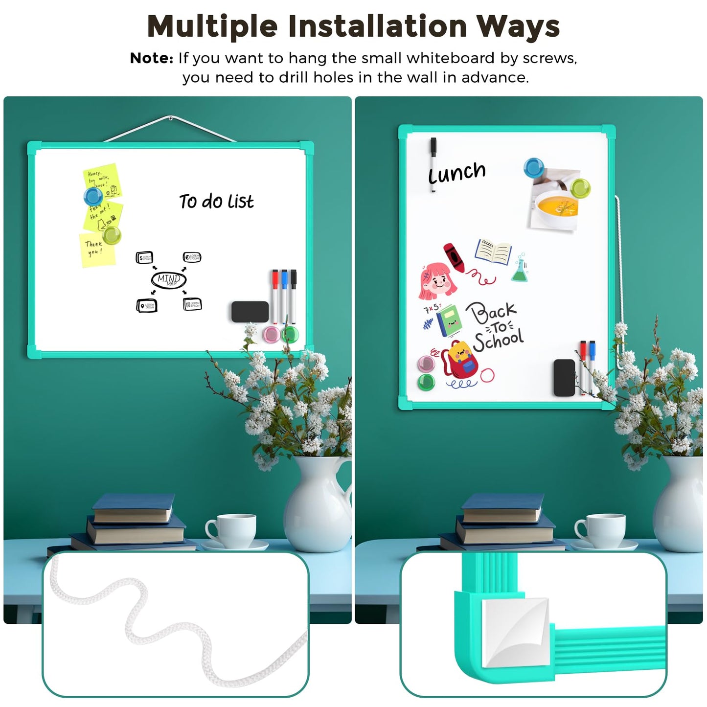MaxGear Double-Sided Dry Erase Board for Wall, 16"x12" Hanging Whiteboard, Small Dry Erase White Board kit, Portable Whiteboard for Planning, Drawing, Memo, to Do List, Green Frame