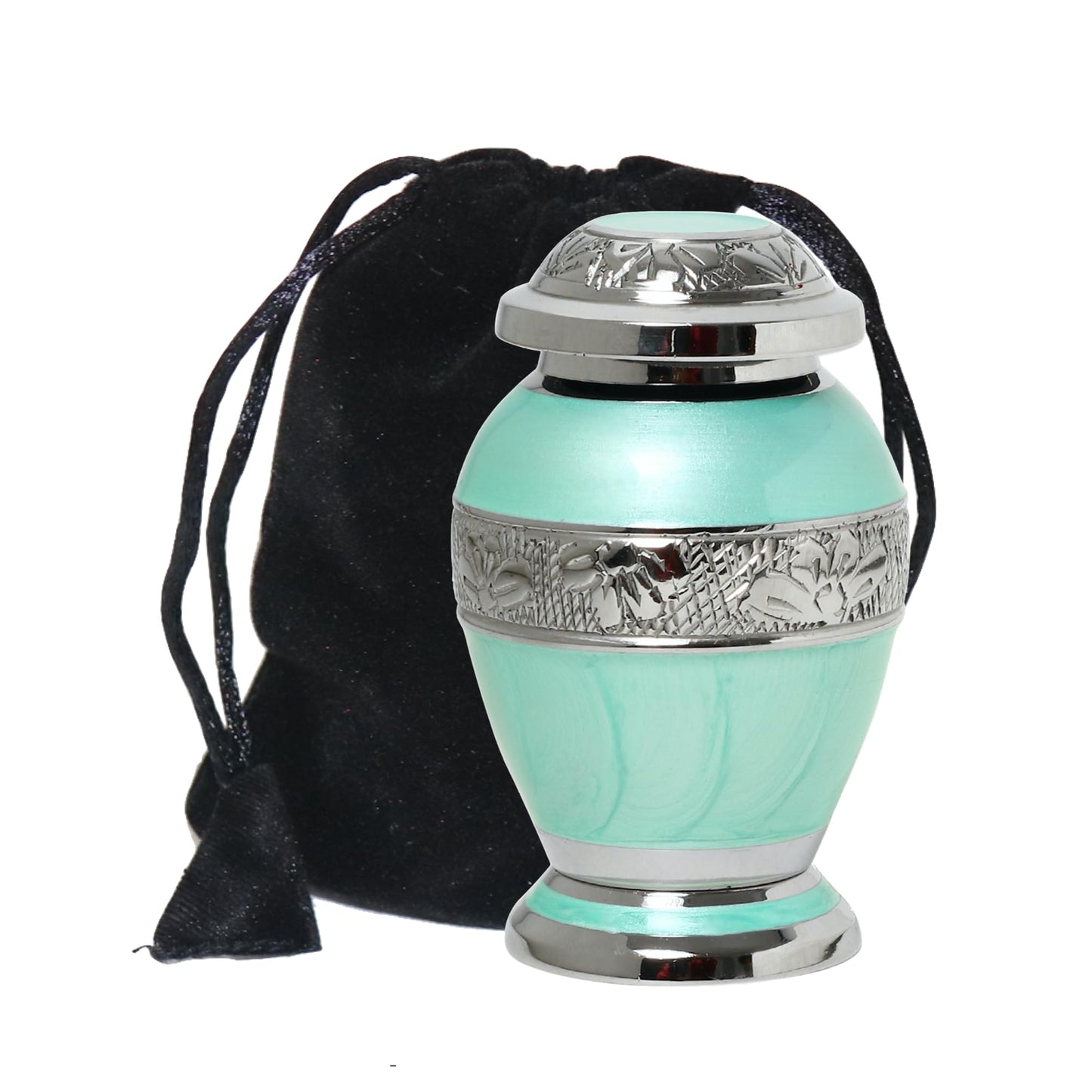THE ASCENT MEMORIAL Azure Blue Engraved Small Keepsake Urn for Funeral Ashes Men Women | Ocean Blue Mini Cremation Urns for Human Remains | Velvet Carry Bag | Paper Funnel | Gift Box