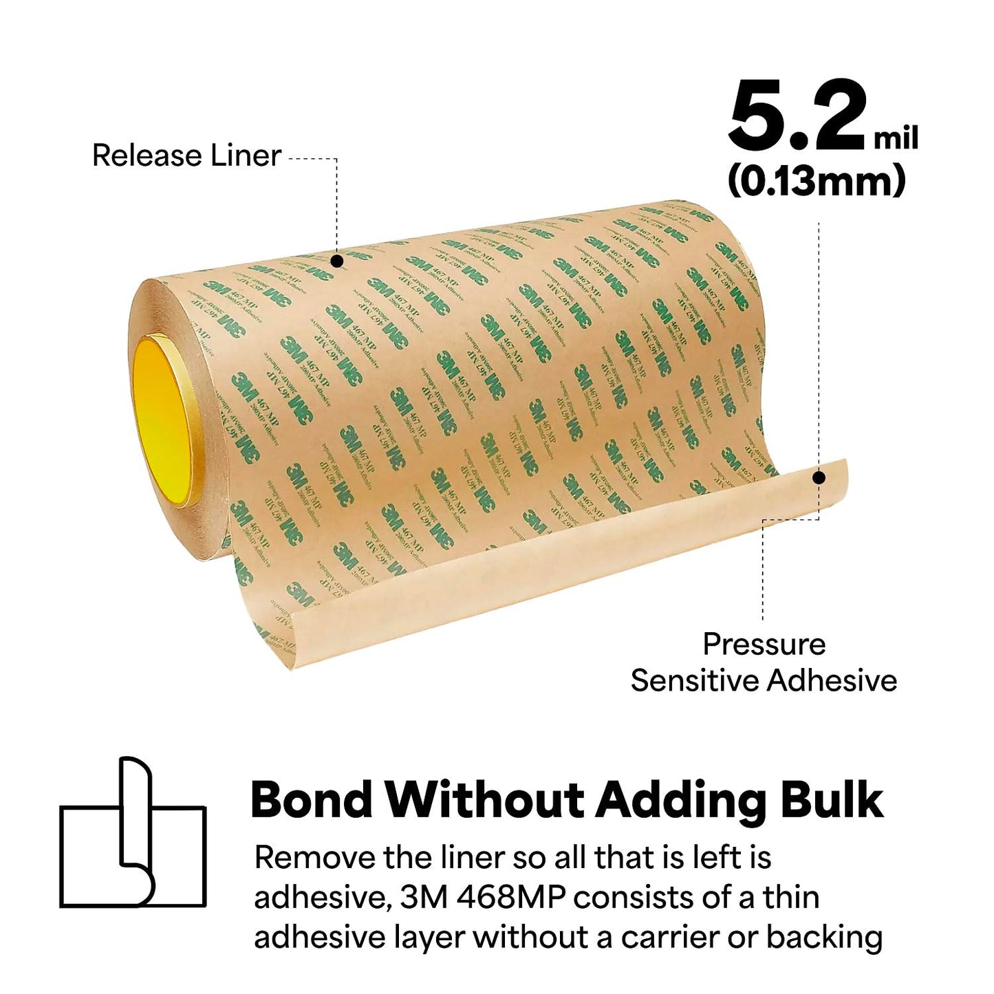 3M 468MP Adhesive Transfer Tape, 1" Width x 20yd Length (1 roll)