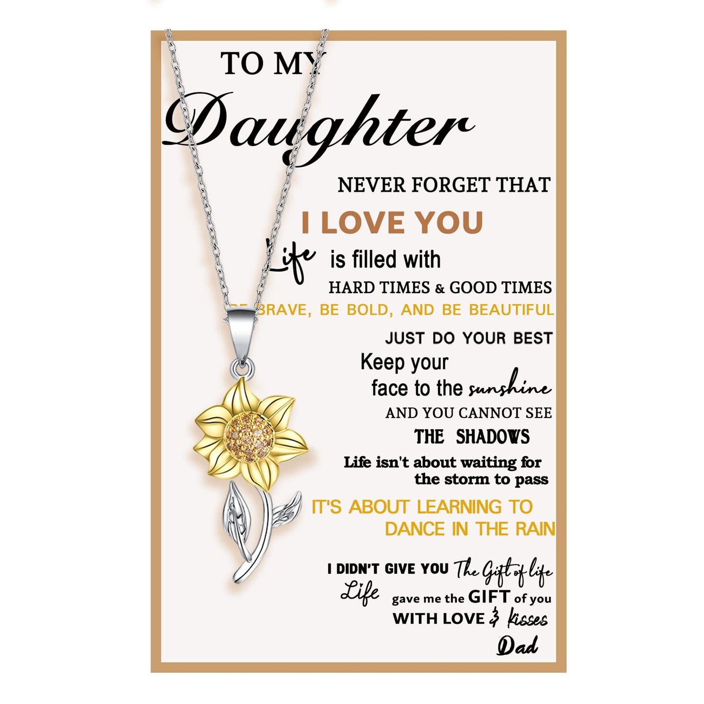 Tarsus Daughter Necklace, Daughter Gifts from Dad Sunflower Necklace Jewerly Present