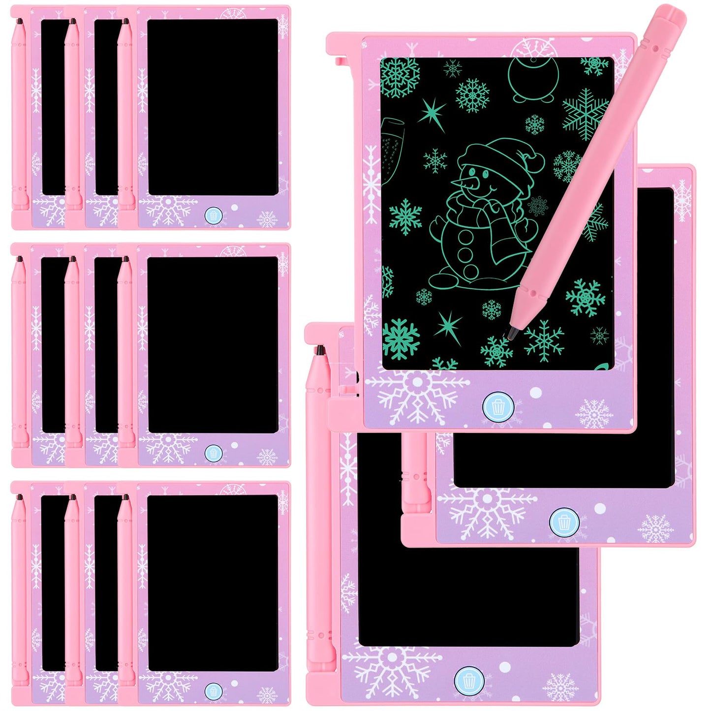 Nezyo 12 Pack Snowflake Party Favors, Mini LCD Writing Tablet for Kids, 4.6'' Snowflake Checked Board Drawing Tablet Erasable Reusable Electronic Drawing Pads for Birthday Supplies