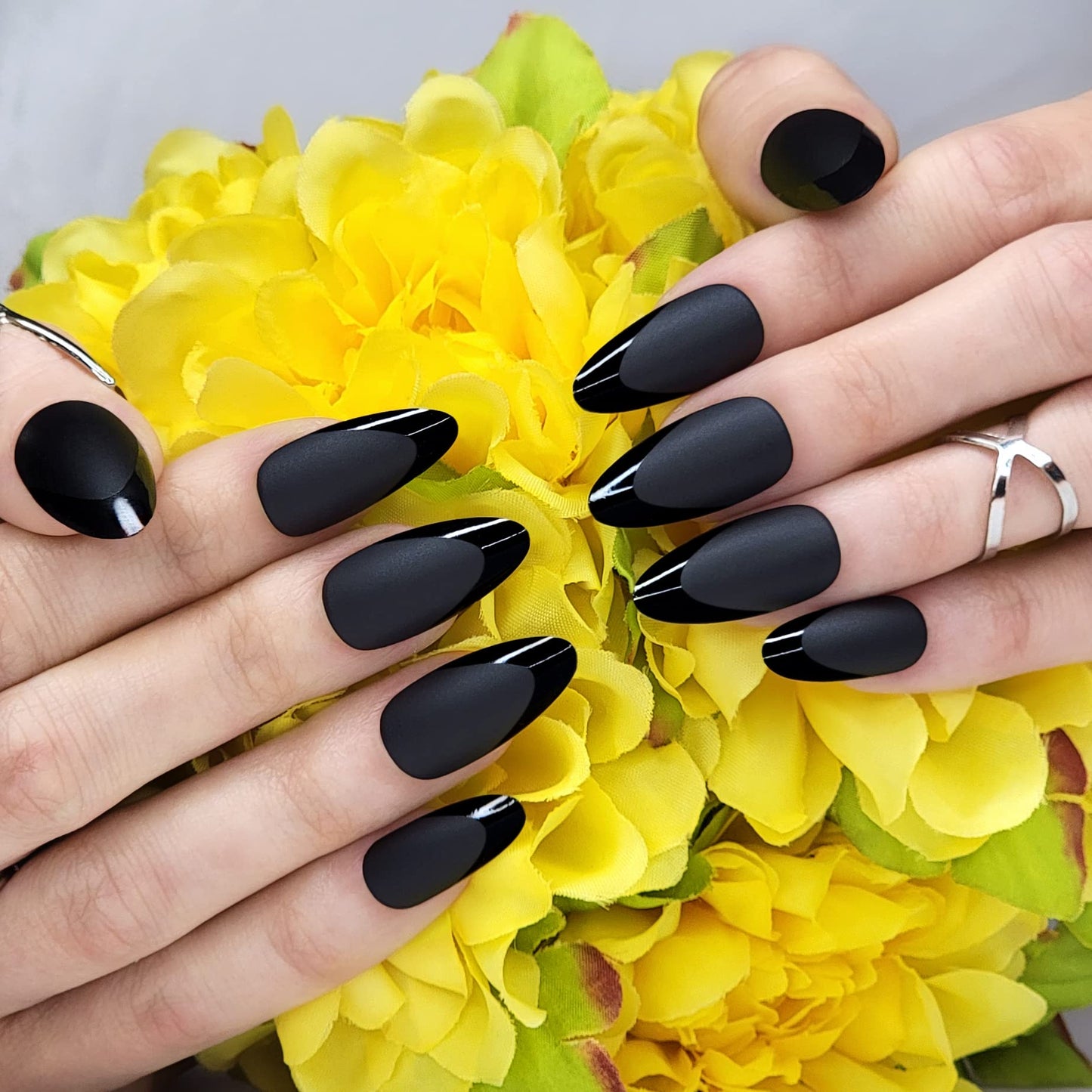 Hypnaughty Press On Nails - Caviar & Light Peach Almond Chrome, Trendy & Salon Quality Reusable Nails With Kit
