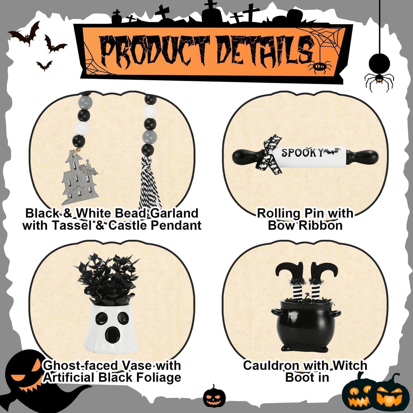 Halloween Decorations 8PCS Tiered Tray Decor, Cute Tabletop Halloween Decor for Home Tray Shelf Mantel Coffee Bar Office Table Centerpieces Farmhouse Rustic Spooky Wood Signs