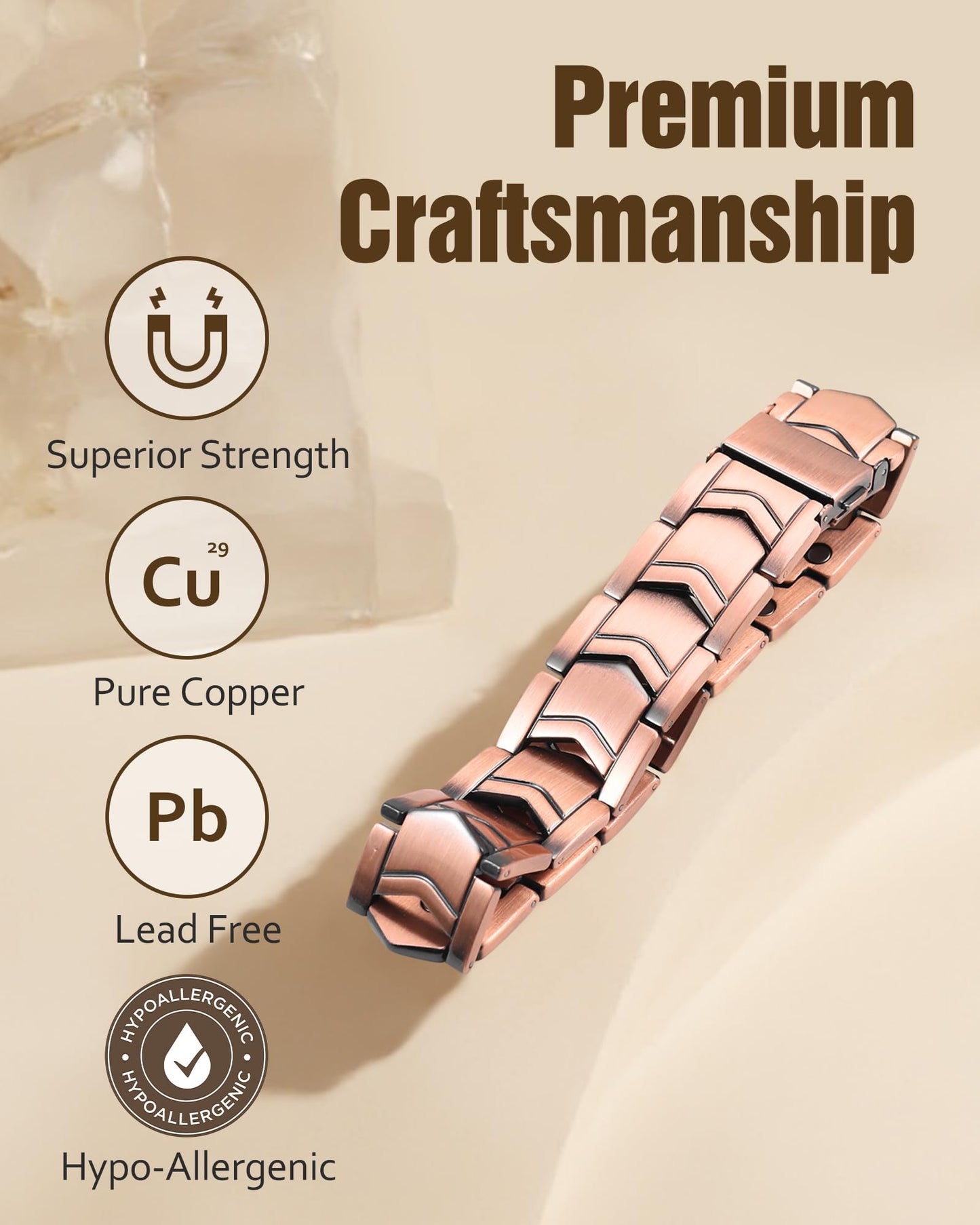 Jecanori 3X Strength Copper Magnetic Bracelet for Men,Pure Copper Bracelet for Men,Ideal Gift