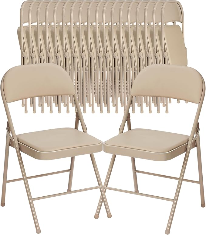 Khaki Folding Chairs 20 Pack with Padded Cushion and Back, Portable Duty Metal Frame Commercial Seat, Foldable Indoor Outdoor Chairs for Office Party Events Kitchen Dinning Wedding, 330-LBS Capacity