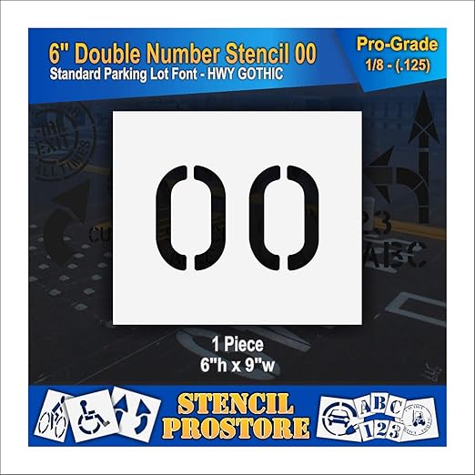 Pavement, Curb, and WheelStop Stencils - 6 inch Double Number Stencil - (00) - 6" x 9" x 1/8" (128 mil) - Pro-Grade