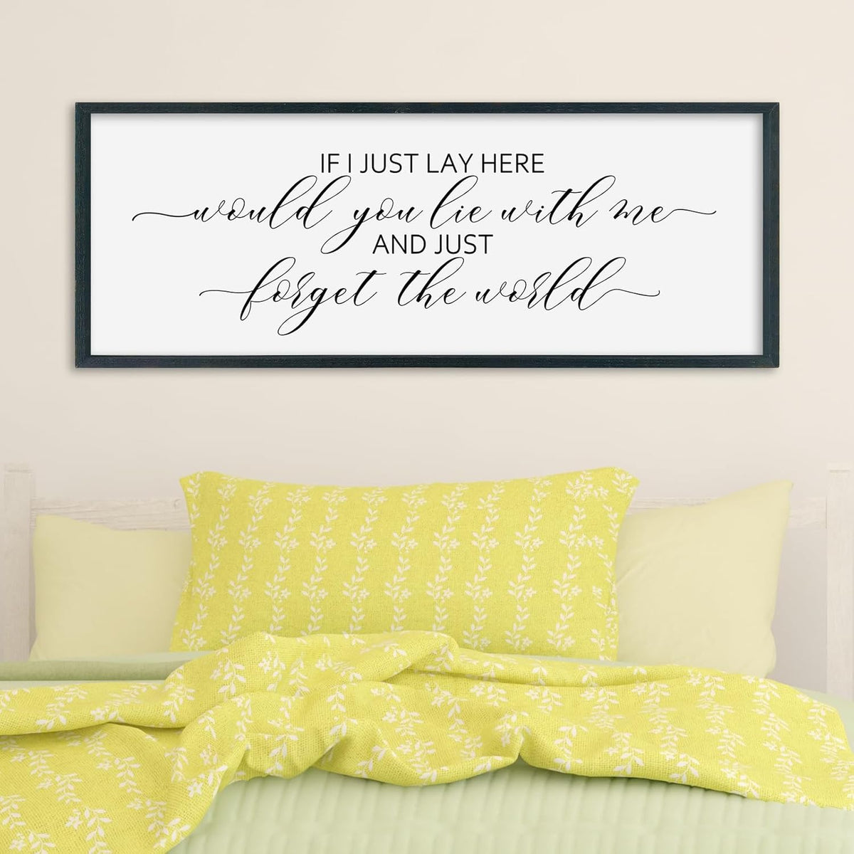 SRSZHIYUE If I Lay Here Would You Lie With Me Sign Bedroom Wall Decor Art 40"×15" Large Wood Framed Wall Hanging (Black)
