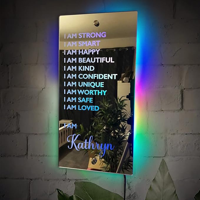 Personalized Name LED Affirmation Mirror, I AM Mirror Light for Bedroom