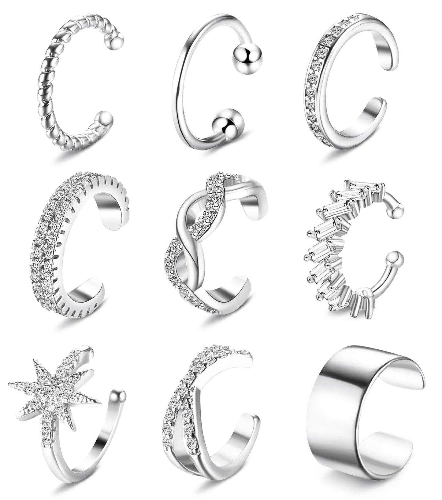 Dochais 9Pcs Ear Cuff 14K Gold Plated Cuff Earrings Gold Ear Cuffs Non Pierced Ear Clips Cartilage Earring Fake Earrings Silver