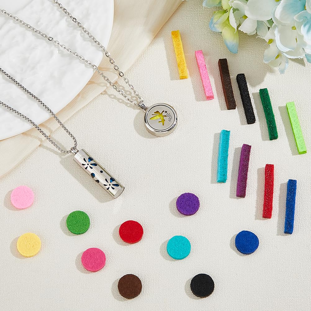 Hobbspring 2 Sets Aromatherapy Essential Oil Diffuser Necklace 2 Styles Diffuser Stainless Steel Oil Pendant with 20Pcs Felt Pads Aromatherapy Bottle Locket Necklaces Gift for Woman Men