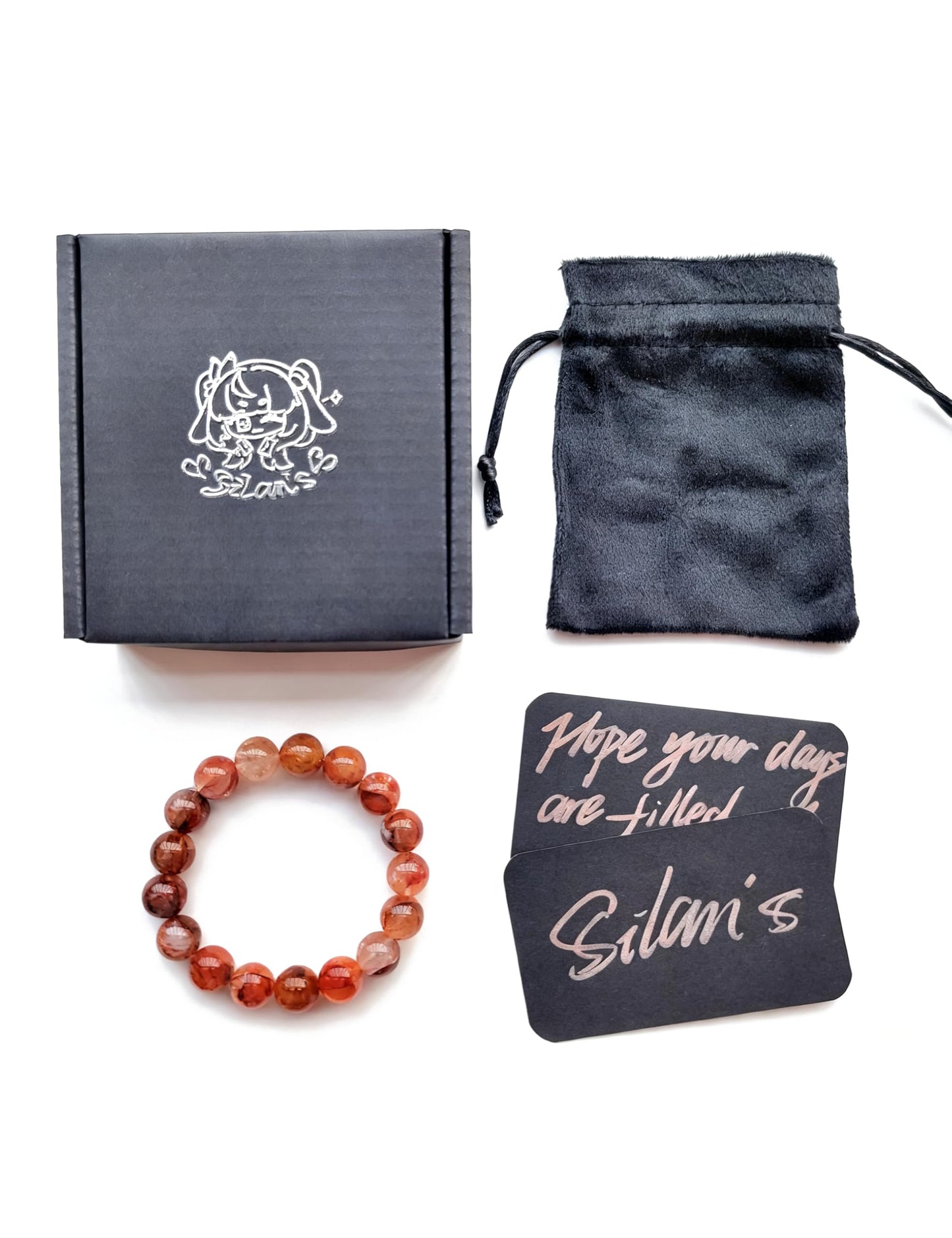 Silan's Natural Red Aventurine Bracelet with Lucky Card, red Crystal Stretch Gift for Women, Elastic Adjustable Gemstone Jewelry with Sparkles (Red, 9-10mm)