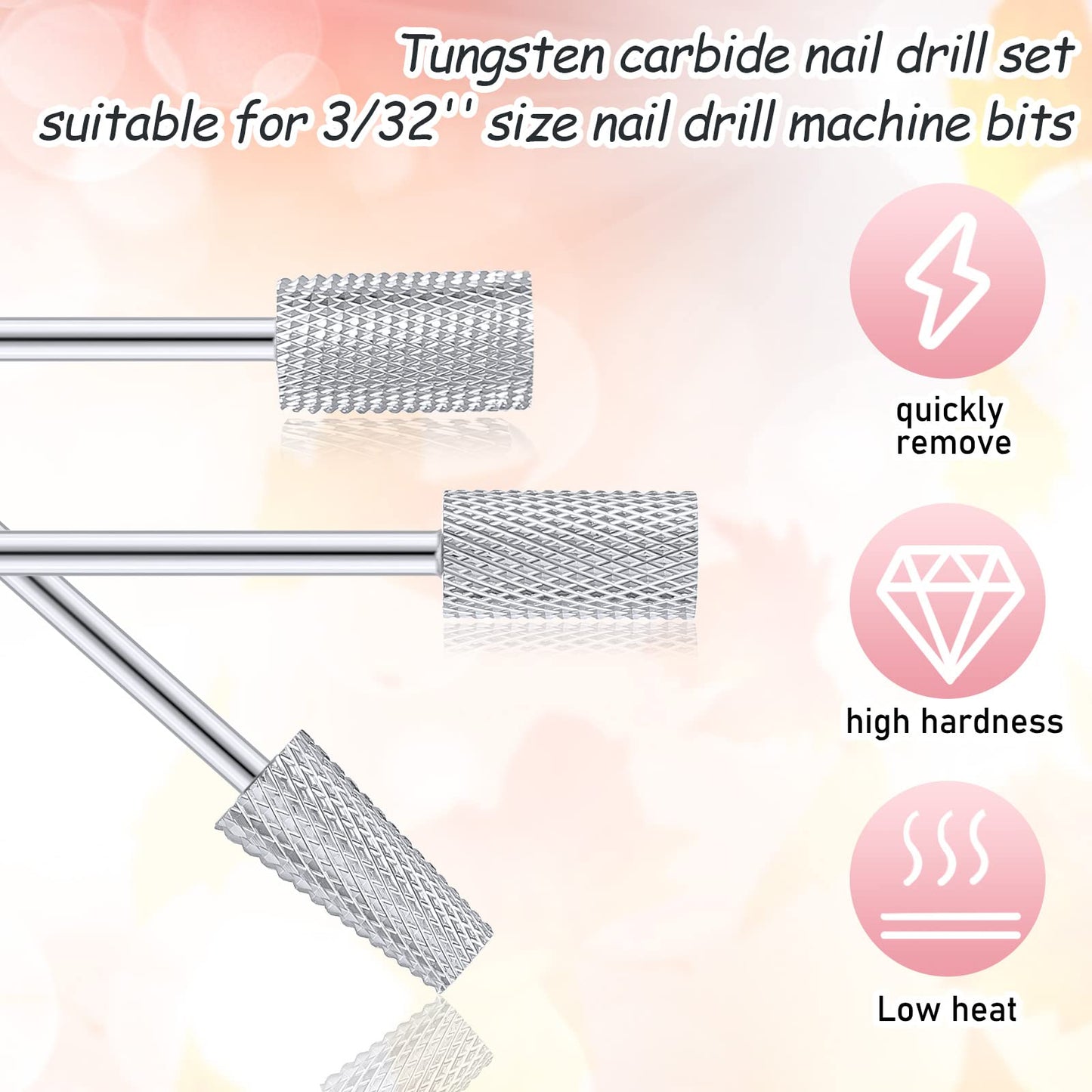 Hestya 7 Pieces Nail Drill Bits Set Tungsten Carbide Drill Bits for Nails Electric File 3/32 Inch Diamond Manicure Pedicure Cuticle Remover Tools for Acrylic Gel fingernail Salon(Silver)
