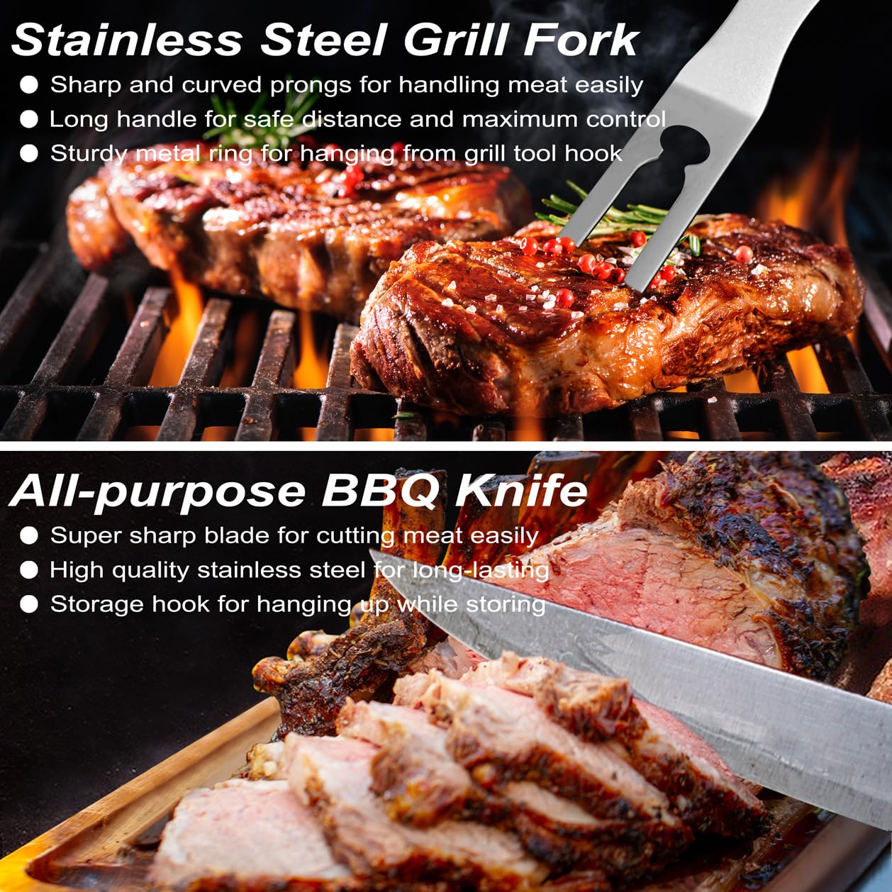 POLIGO 29 PCS BBQ Grill Accessories Stainless Steel BBQ Tools Grilling Tools Set with Storage Bag for Fathers Day Dads Birthday Presents - Camping Grill Utensils Set Ideal Grilling Gifts for Men Brown