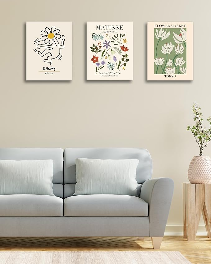 HesenDot Minimalist Framed Matisse Canvas Wall Art,Abstract Matisse Wall Decor,Quality Canvas Prints for 12x16IN,Art Posters Decoration for Bathroom,Living Room,Bedroom Set of 3