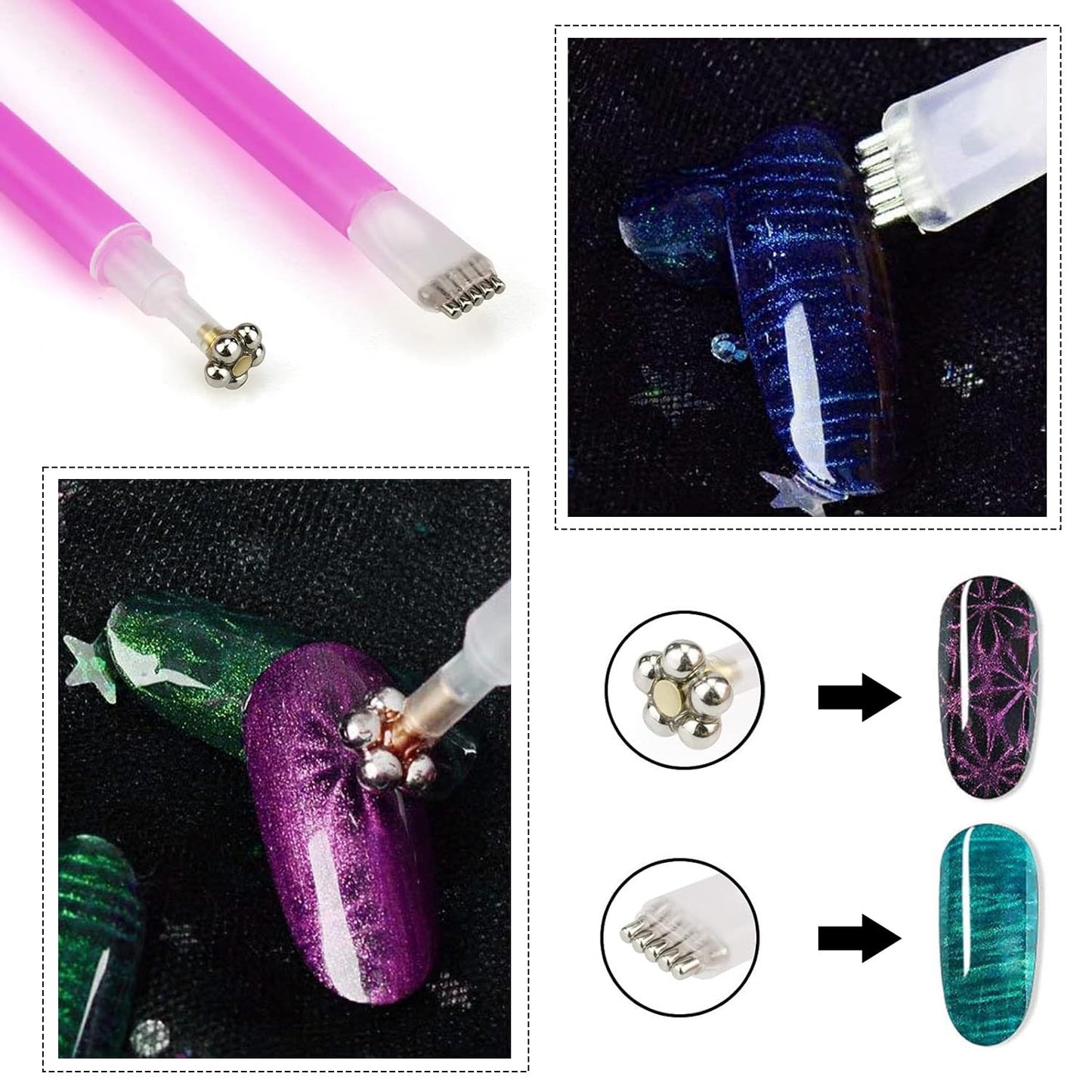 SILPECWEE 13Pcs Cat Eye Magnet for Nails, Super Magnetic Nail Polish Magnet Cat Eye Gel Nail Polish Magnet 3d Cat Eye Magnetic Wand Nail Magnets For Nail Art Tool Accessories