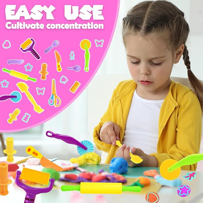 Playdough Tools Set, 18 Pcs Play Dough Sets for Kids Ages 4-8, Creative Play Dough Accessories with Clay Cutters, Roller, Molds, Safety Scissors, Educational Toys for Boys Girls