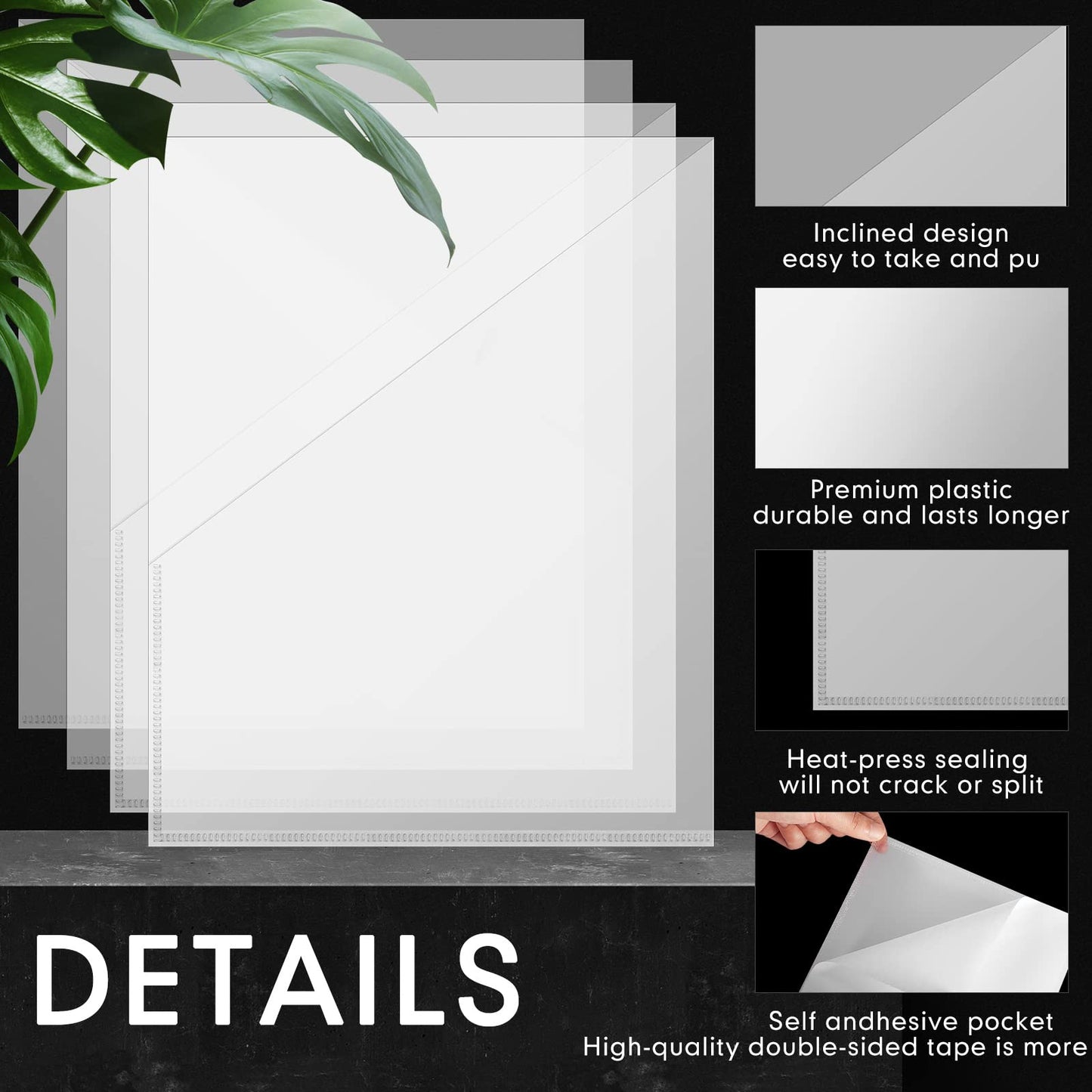 Chinco 4 Packs Planner Sticky Pockets - Clear Adhesive Pockets for Planners, Home, Office, and School Accessories(10 x 8 Inch)