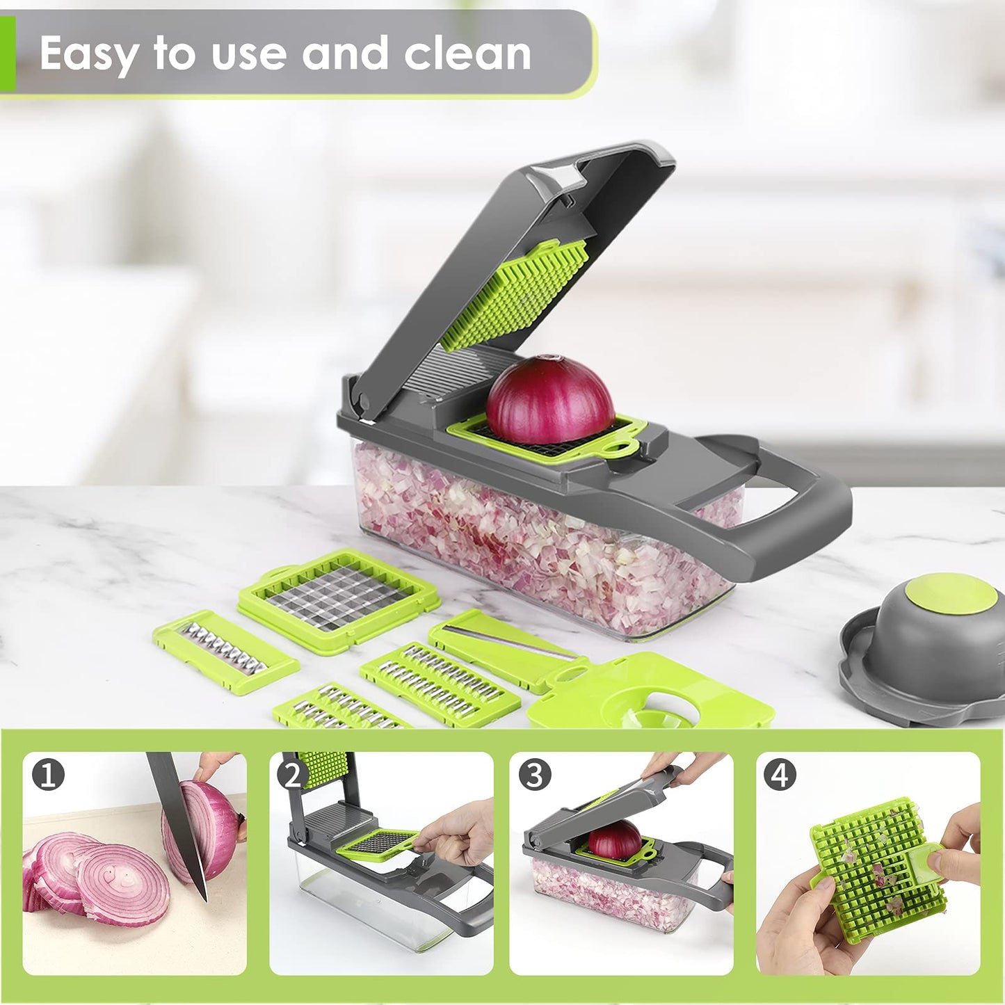 AHCZDDK Vegetable Chopper - Time-and Labor-Saving Food - Pro Onion Cutter and Dicers, 12 in 1 Multifunctional Veggie Chopper, Container for Salad Potato Carrot Garlic…