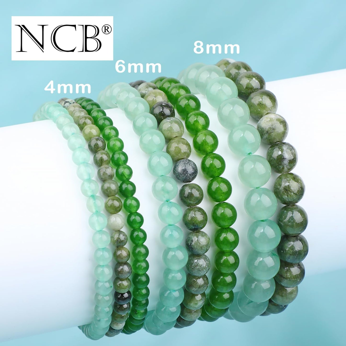 NCB 3-Piece 4mm Natural Crystal Gemstone Stretch Bracelets – ﻿Green Jade, Green Aventurine, Taiwan Jade Handmade Reiki Energy Healing Jewelry for Meditation,Yoga, Unisex
