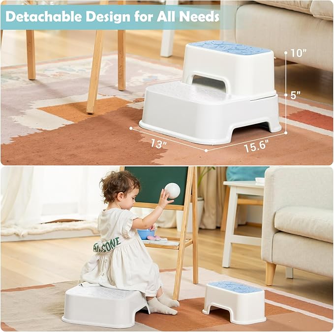2-Step Stool for Kids - Toddler Anti-Slip Step Stool for Bathroom Sink/Toilet Potty Training/Kitchen Counter, 10" Height, 220 lbs Capacity, Durable & Stable (2Packs Blue)