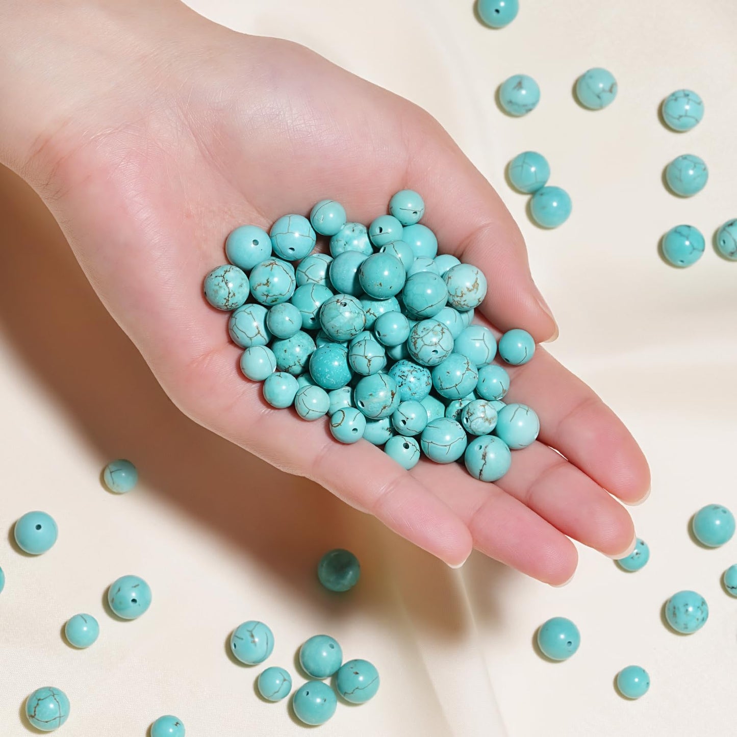 10mm Natural Blue Turquoise Gemstone Beads Polished Round Smooth Stone Beads for Bracelets Jewelry Making 15inch Loose Beads