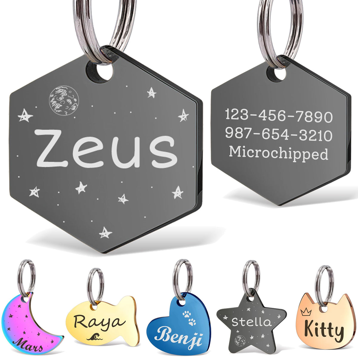 Anavia Small Size Dog Cat ID Tags, Small/XS Personalized Color Plated Stainless Steel Puppy Kitten Name Tags, Customized Engraved Nameplate Pet Collar Tag (Blue, Star)