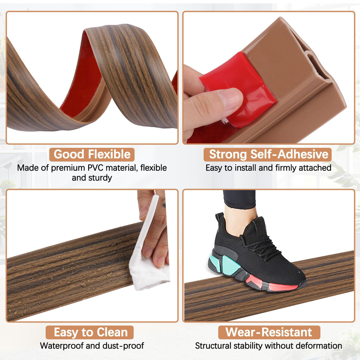 Vinyl Door Threshold Flooring Transition Strip Self Adhesive Carpet Edging Strip for Laminate Doorway Edge Threshold from 3 (10 Foot)