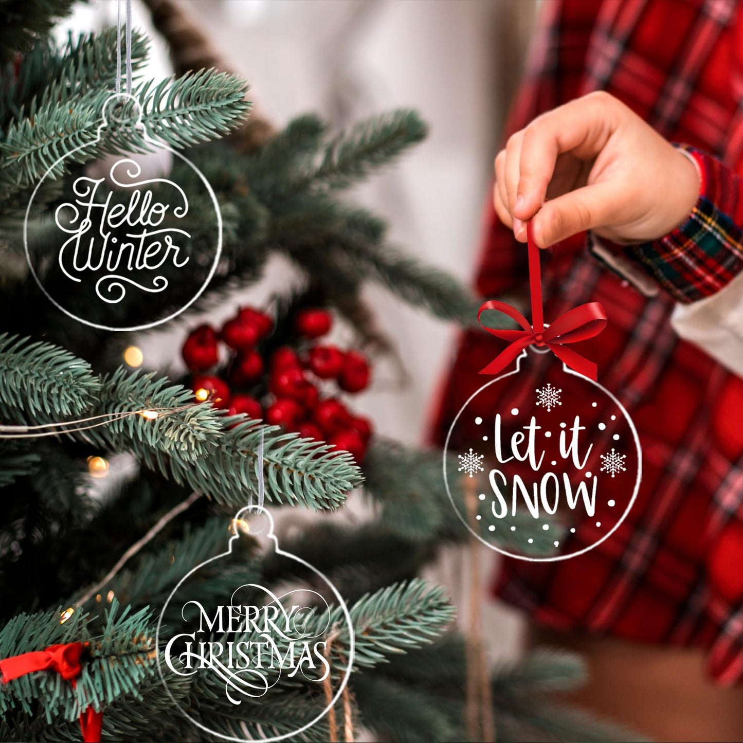 30 Pack Christmas Tree Ornaments Blanks - 4 Inch Clear Round Acrylic Flat Disc Ornaments Blanks Christmas DIY Crafts Transparent Circle Discs for Xmas Winter New Year Party Hanging Decorations